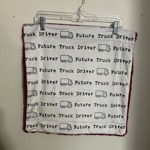 HANDMADE Child's 100% Minky Lovey/Security Blanket Truck Driver Red 18in by 18in